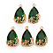 Transparent Glass Pendants, for DIY Jewelry Making, with Brass Findings, Faceted, Teardrop with Flower, Light Gold, Green, 16x9x6mm, Hole: 1.2mm