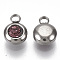 Rhinestone Charms, June Birthstone Charms, with 201 Stainless Steel, Flat Round, Stainless Steel Color, Light Amethyst, 9x6.5x4mm, Hole: 1.8mm