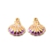 304 Stainless Steel Enamel Pendants, Shell Shape Charm, Golden, Purple, 17x16x2.5mm, Hole: 1.6mm