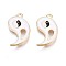 Brass Enamel Pendants, Nickel Free, Golden, Magatama with Yin & Yang, White & Black, 17x10x1.5mm, Hole: 1.2mm