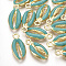 Alloy Enamel Pendants, Cowrie Shell Shape, Light Gold, Teal, 17x8.5x3.5mm, Hole: 1.8mm