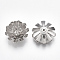 Brass Bead Caps, Flower, Nickel Free, Real Platinum Plated, 15x7mm, Hole: 0.8mm, Inner Diameter: 4.5~4.9mm