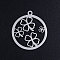 Non-Tarnish 201 Stainless Steel Pendants, Circle with Clover, Stainless Steel Color, 22.5x20x1mm, Hole: 1.5mm