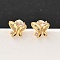 Brass Micro Pave Clear Cubic Zirconia Butterfly Stud Earrings, with 316 Surgical Stainless Steel Pins, Nickel Free, Real 18K Gold Plated, 8x8.5mm