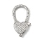 Brass Clear Cubic Zirconia Lobster Claw Clasps, Cadmium Free & Nickel Free & Lead Free, Heart, Platinum, 26.5x15x5mm, Hole: 8x2mm