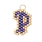 Handmade MIYUKI Seed Beads, Loom Pattern Letter Pendants, with 304 Stainless Steel Jump Rings, Letter P, 17x12x2mm, Hole: 2.5mm