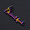 Ion Plating(IP) 201 Stainless Steel Pendants, with Jump Rings, Word Beautiful, Rainbow Color, 7.5x23x1mm, Hole: 3mm