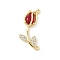 Brass Micro Pave Clear Cubic Zirconia Pendants, Tulip, Lead Free & Cadmium Free, Long-Lasting Plated, Rack Plating, Real 18K Gold Plated, Red, 27x13.5x6mm, Hole: 1.4~1.5mm 