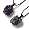 Irregular Nuggets Natural Amethyst Pendant Necklace, Wax Rope Macrame Pouch Adjustable Necklace for Women, 32.28 inch(82cm)