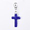 Alloy Enamel Pendants, Latin Cross, Platinum, Blue, 39mm, Pendant: 24.5x13x2mm, Hole: 4.5mm