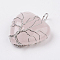 Natura Rose Quartz Pendants, with Platinum Tone Brass Findings, Heart, 40x31x10mm, Hole: 5mm