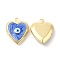 Brass Enamel Locket Pendants, Real 18K Gold Plated, Long-Lasting Plated, Cadmium Free & Nickel Free & Lead Free, Heart with Evil Eye, Blue, 21x17x5mm, Hole: 1.4mm, Inner Diameter: 9.5x10mm