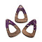 Walnut Wood Pendant, Resin & Gold Foil, Teardrop, Purple, 45x30x3.5mm, Hole: 2mm