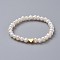 Stretch Kids Bracelets, with Brass Beads, Grade A Natural Freshwater Pearl Beads and Burlap Packing Pouches Drawstring Bags, Heart, White, 1-3/4 inch(4.5cm)