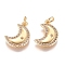 Brass Micro Pave Cubic Zirconia Pendants, with Jump Ring, Long-Lasting Plated, Moon with Star, Clear, Golden, 13.5x9.5x2mm, Hole: 1.3mm