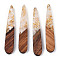 Transparent Resin & Walnut Wood Pendants, with Gold Foil, Teardrop Charms, Waxed, Floral White, 44x7.5x3.5mm, Hole: 1.5mm