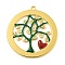 Ion Plating(IP) 304 Stainless Steel Rhinestone Pendants, with Enamel, Real 18K Gold Plated, Flat Round with Tree Charm, Dark Green, 39x35x2mm, Hole: 2mm
