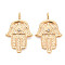 Brass Micro Pave Clear Cubic Zirconia Pendants, Nickel Free, Textured, Hamsa Hand/Hand of Miriam, Real 18K Gold Plated, 23x14.5x1.5mm, Hole: 2mm