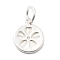 925 Sterling Silver Charms, Flat Round with Sakura, with 925 Stamp and Jump Rings, Silver Color Plated, Flat Round, 12x9.5x1mm, Hole: 4mm