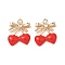Brass Micro Pave Cubic Zirconia Pendants, Cadmium Free & Nickel Free & Lead Free, with Enamel, Cherry, Light Gold, 18x15.5x4mm, Hole: 1.6mm