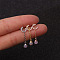 316L Surgical Stainless Steel Micro Pave Clear Cubic Zirconia Cartilage Earrings with Tassel Teardrop, Moon, Stainless Steel Color, 6mm, Pin: 0.8mm
