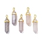 Natural Agate Pointed Pendants, with Random Brass Pendant Hexagon Bead Cap Bails, Golden, Bullet, 38.5~40x12~12.5x10~11mm, Hole: 3x4.5mm