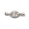 Brass Micro Pave Clear Cubic Zirconia Fold Over Clasps, Long-Lasting Plated, Cadmium Free & Lead Free, Oval, Platinum, 31mm
