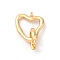 Brass Fold Over Clasps, Cadmium Free & Nickel Free & Lead Free, Heart, Real 18K Gold Plated, Heart: 12x13.5x2mm, Hole: 1.2mm; Clasp: 10.5x8x2mm, Hole: 1.2mm