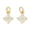 Rack Plating Brass Micro Pave Cubic Zirconia Pendants, Lead Free & Cadmium Free, Long-Lasting Plated, Flower Charms, with Jump Ring, Real 18K Gold Plated, 10x8x3mm