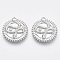 Brass Micro Pave Cubic Zirconia Pendants, Nickel Free, Flat Round with Snake, Clear, Real Platinum Plated, 18x16.5x2mm, Hole: 1.4mm