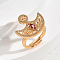 Brass Micro Pave Cubic Zirconia Adjustable Finger Rings for Women, Moon, Golden, Red