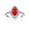 925 Sterling Silver Micro Pave Cubic Zirconia Plain Band Rings, Real Platinum Plated, Teardrop, Red, Inner Diameter: 17.4mm