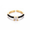 Brass Enamel Cuff Rings, Open Rings, Solitaire Rings, with Clear Cubic Zirconia, Nickel Free, Flat Round, Golden, Black, US Size 7(17.3mm)