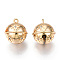 Brass Micro Pave Clear Cubic Zirconia Bell Charms, Cadmium Free & Nickel Free & Lead Free, Real 18K Gold Plated, 12x11x11mm, Hole: 1mm