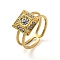 Ion Plating(IP) 304 Stainless Steel Rhinestone Square Finger Rings for Women Men, Real 18K Gold Plated, US Size 6(16.5mm)