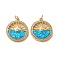 Brass Micro Pave Cubic Zirconia with Synthetic Opal Pendants, with Jump Ring, Cadmium Free & Lead Free, Flat Round with Sunrise, Real 18K Gold Plated, 22x19x2.5mm