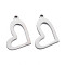 Non-Tarnish 304 Stainless Steel Pendants, Laser Cut, Heart, Stainless Steel Color, 15x20x1mm, Hole: 1.6mm
