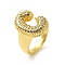 Letter Brass Micro Pave Clear Cubic Zirconia Open Cuff Ring for Women, Cadmium Free & Nickel Free & Lead Free, Real 18K Gold Plated, Letter C, 20x13.5mm, US Size 6(16.5mm)