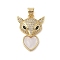 Brass Micro Pave Clear Cubic Zirconia Pendants, Cadmium Free & Lead Free, with Shell, Heart, Real 18K Gold Plated, 23.5x16.5x5.5mm, Hole: 4mm