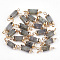 Electroplate Natural Labradorite Links connectors, with Iron Findings, Column, Golden, 20~21x5~6x5~6mm, Hole: 1.8mm