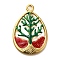 Ion Plating(IP) 304 Stainless Steel Enamel Pendants, Real 18K Gold Plated, Teardrop with Tree of Life Charm, Green, 36x24x3mm, Hole: 2.4mm