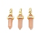 Natural Sunstone Double Terminal Pointed Pendant, Faceted Bullet Charms with Brass Findings, Ion Plating(IP), Golden, 21x7x7.5mm, Hole: 3.5x2mm