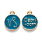 Alloy Enamel Pendants, Cadmium Free & Lead Free, Flat Round with Constellation, Light Gold, Dark Cyan, Capricorn, 15x12x2mm, Hole: 1.5mm
