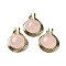 Natural Rose Quartz Pendants, Rack Plating Golden Plated Brass Half Round Charms, Cadmium Free & Lead Free, 28x22.5x10mm, Hole: 2x4mm