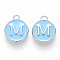 Platinum Plated Alloy Enamel Charms, Cadmium Free & Lead Free, Enamelled Sequins, Flat Round with Letter, Letter.M, 14x12x2mm, Hole: 1.5mm