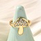 Brass Micro Pave Clear Cubic Zirconia Adjustable Open Cuff Rings for Women, Cadmium Free & Lead Free, Mushroom, Real 16K Gold Plated, Adjustable; 17.5x16mm