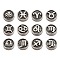 24Pcs 12 Style 304 Stainless Steel Enamel Beads, Flat Round with Constellation, Antique Silver, Black, 12 Constellations, 10x4mm, Hole: 1.8mm, 2pcs/style