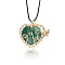 Synthetic Malachite Metal Wire Wrapped Heart Pendants, Golden Plated Butterfly Charms, 42x37mm