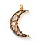 Brass Micro Pave Cubic Zirconia Pendants, with Jump Rings, Moon, Clear & Black, Golden, 28x18x3.5mm, Hole: 3mm