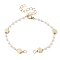 Imitation Pearl & Flower Brass Link Chain Bracelet Making, with Lobster Claw Clasp, Fit for Connector Charms, Golden, 6-1/2 inch(16.4cm)